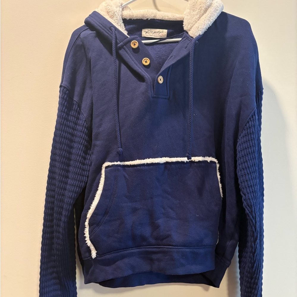 Free People We The Free Cozy Time Hoodie in Navy, Women’s Sherpa Sweatshirt, NEW